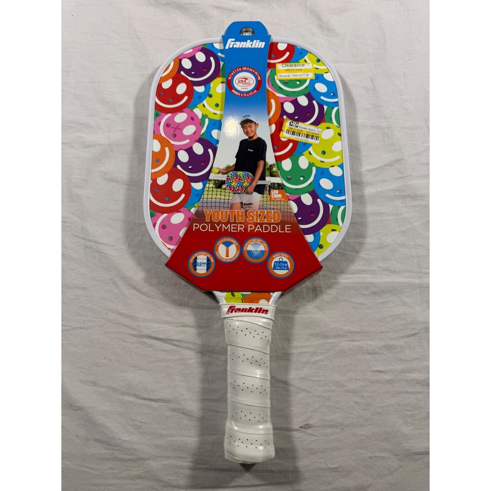 Franklin Pickleball Paddle Youth Multicolor NEW Smiley Face Polymer 15.7in